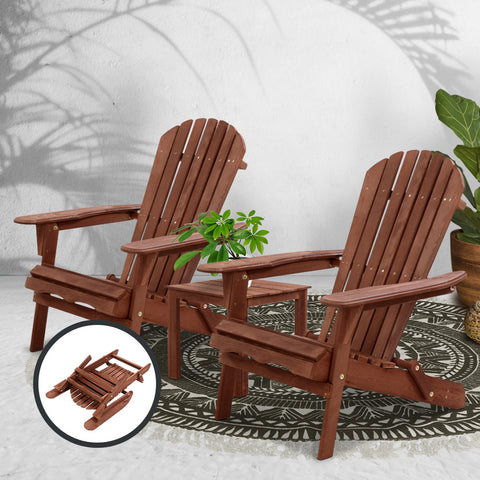 Image of Gardeon 3PC Outdoor Setting Beach Chairs Table Wooden Adirondack Lounge Garden