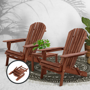 Gardeon 3PC Outdoor Setting Beach Chairs Table Wooden Adirondack Lounge Garden