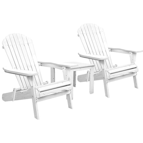 Image of Gardeon 3 Piece Outdoor Adirondack Beach Chair and Table Set - White