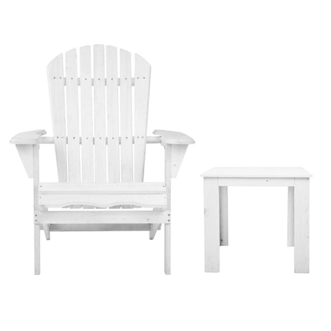 Image of Gardeon 3 Piece Outdoor Adirondack Beach Chair and Table Set - White