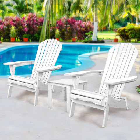 Image of Gardeon 3 Piece Outdoor Adirondack Beach Chair and Table Set - White