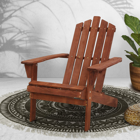 Image of Gardeon Outdoor Sun Lounge Beach Chairs Table Setting Wooden Adirondack Patio Brown Chair