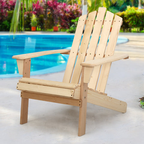 Image of Gardeon Outdoor Sun Lounge Beach Chairs Table Setting Wooden Adirondack Patio Chair Light Wood Tone