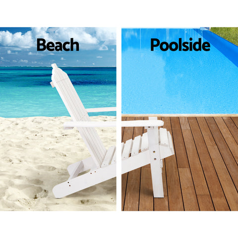 Image of Gardeon Outdoor Sun Lounge Beach Chairs Table Setting Wooden Adirondack Patio Chair White