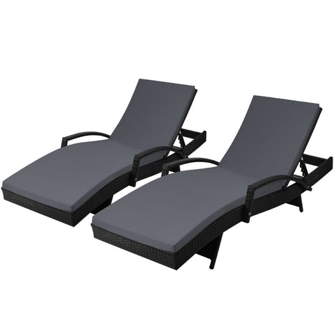 Image of Gardeon Set of 2 Outdoor Sun Lounge Chair with Cushion - Black