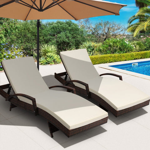 Image of Gardeon 2pc Sun Lounge Outdoor Furniture Day Bed Rattan Wicker Lounger Patio
