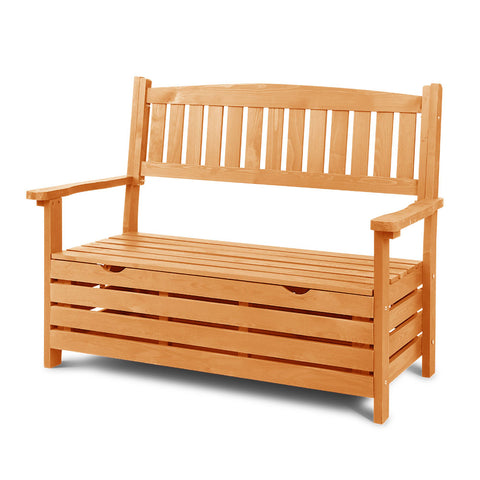 Image of Gardeon Outdoor Storage Bench Box Wooden Garden Chair 2 Seat Timber Furniture