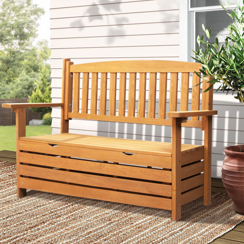 Image of Gardeon Outdoor Storage Bench Box Wooden Garden Chair 2 Seat Timber Furniture