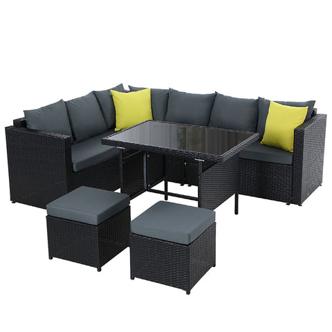 Image of Gardeon Outdoor Furniture Patio Set Dining Sofa Table Chair Lounge Wicker Garden Black