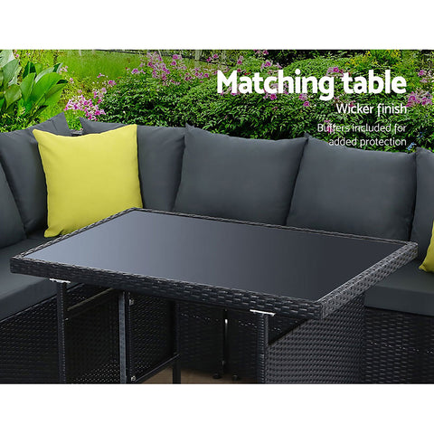 Image of Gardeon Outdoor Furniture Patio Set Dining Sofa Table Chair Lounge Wicker Garden Black