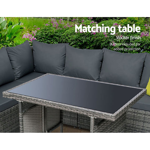 Image of Gardeon Outdoor Furniture Patio Set Dining Sofa Table Chair Lounge Garden Wicker Grey