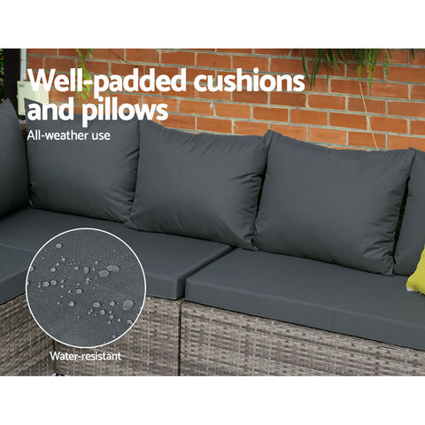Image of Gardeon Outdoor Furniture Patio Set Dining Sofa Table Chair Lounge Garden Wicker Grey
