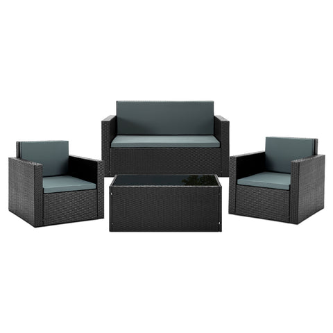 Image of Gardeon 4 Piece Outdoor Wicker Furniture Set - Black