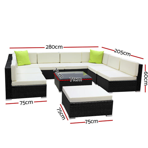 Image of Gardeon 10PC Sofa Set with Storage Cover Outdoor Furniture Wicker