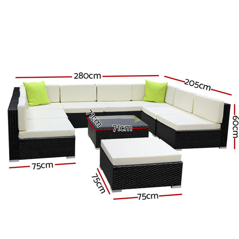 Image of Gardeon 10PC Outdoor Furniture Sofa Set Wicker Garden Patio Lounge