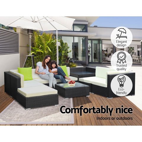 Image of Gardeon 9PC Sofa Set with Storage Cover Outdoor Furniture Wicker