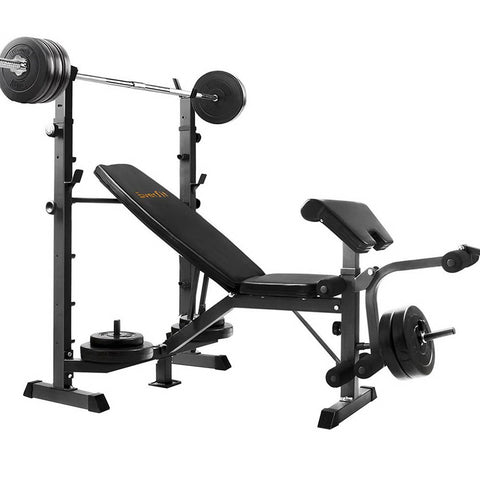 Image of Everfit Multi-Station Weight Bench Press Fitness 58KG Barbell Set Incline Black