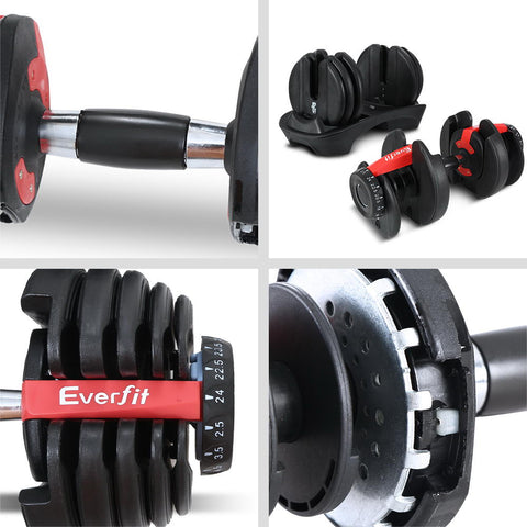 Image of Everfit 24kg Adjustable Dumbbell Set Weight Dumbbells Plates Gym Exercise Fitness