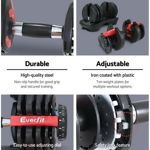 Image of Everfit 24kg Adjustable Dumbbell Set Weight Dumbbells Plates Gym Exercise Fitness