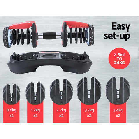 Image of Everfit 24kg Adjustable Dumbbell Set Weight Dumbbells Plates Gym Exercise Fitness