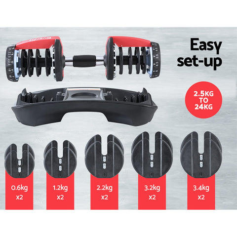 Image of Everfit 2 x 24KG Adjustable Dumbbells Set Dumbbell Weight Plates Home Gym Exercise