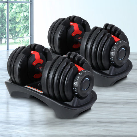 Image of Everfit 2 x 24KG Adjustable Dumbbells Set Dumbbell Weight Plates Home Gym Exercise
