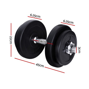 Everfit 20kg Dumbbell Set Weight Plates Dumbbells Lifting Bench