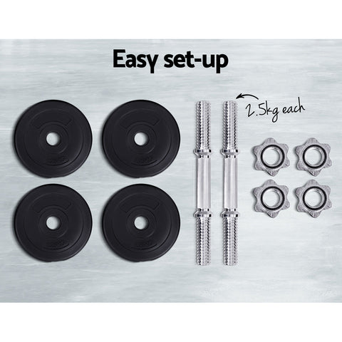 Image of Everfit 10kg Dumbbell Set Weight Plates Dumbbells Lifting Bench