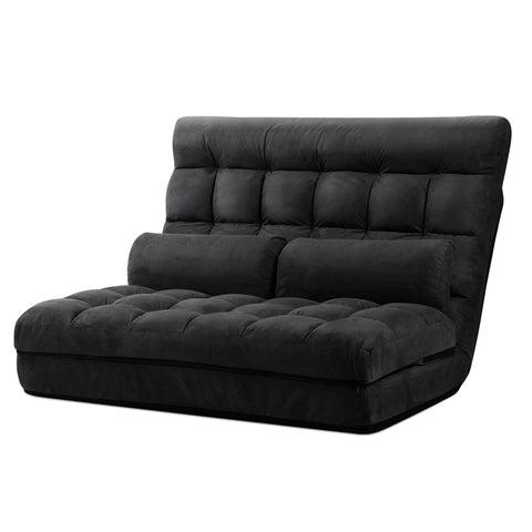 Image of Artiss Lounge Sofa Bed 2-seater Floor Folding Suede Charcoal