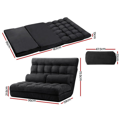 Image of Artiss Lounge Sofa Bed 2-seater Floor Folding Suede Charcoal