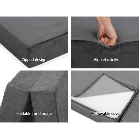 Image of Giselle Bedding Double Size Folding Foam Mattress Portable Bed Mat Velvet Dark Grey