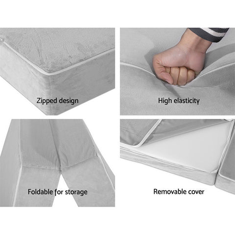 Image of Giselle Bedding Folding Foam Mattress Portable Sofa Bed Lounge Chair Velvet Light Grey