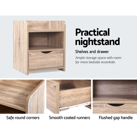 Image of Artiss Bedside Tables Storage Drawer Side Table Bedroom Furniture Nightstand Shelf Unit Oak