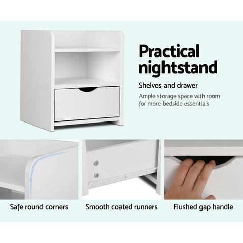 Image of Artiss Bedside Table Drawer - White