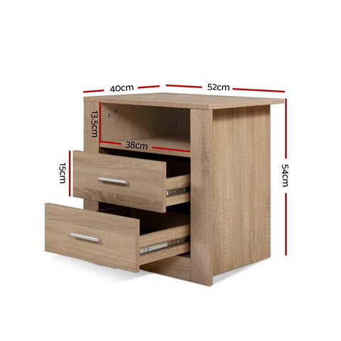 Image of Artiss Bedside Tables Drawers Storage Cabinet Shelf Side End Table Oak