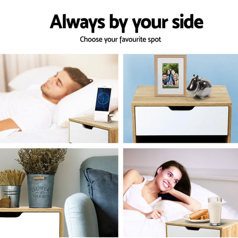 Image of Artiss Bedside Table Drawer Nightstand Shelf Cabinet Storage Lamp Side Wooden