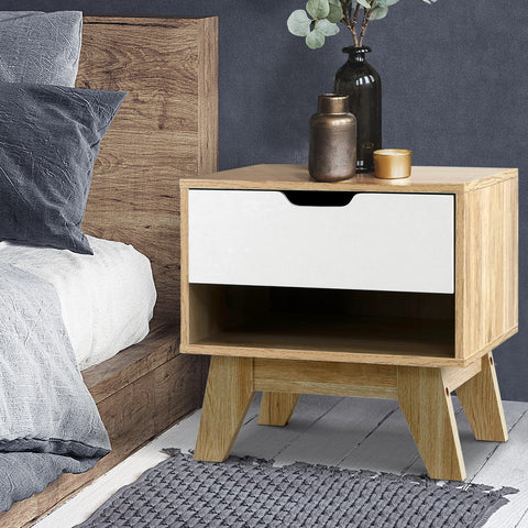 Image of Artiss Bedside Table Drawer Nightstand Shelf Cabinet Storage Lamp Side Wooden