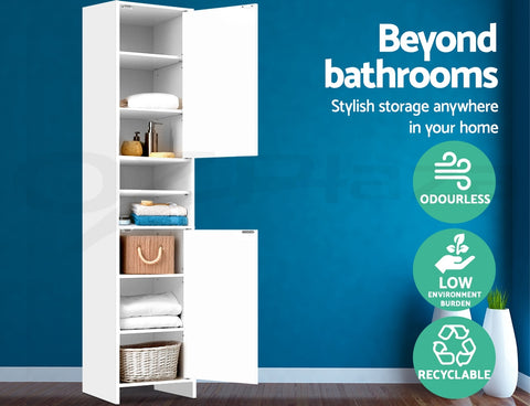 Image of Artiss 185cm Bathroom Tallboy Toilet Storage Cabinet Laundry Cupboard Adjustable Shelf White