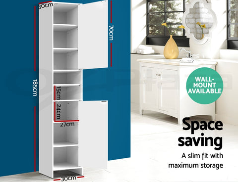 Image of Artiss 185cm Bathroom Tallboy Toilet Storage Cabinet Laundry Cupboard Adjustable Shelf White