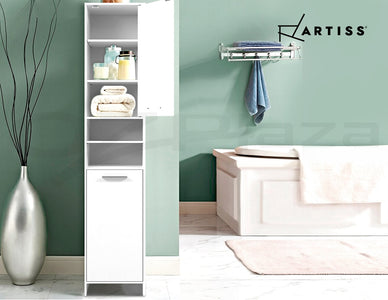 Artiss 185cm Bathroom Tallboy Toilet Storage Cabinet Laundry Cupboard Adjustable Shelf White