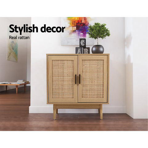 Image of Artiss Rattan Buffet Sideboard 2 Doors - BRIONY Oak