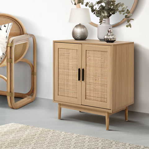 Image of Artiss Rattan Buffet Sideboard 2 Doors - BRIONY Oak