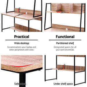 Artiss Office Computer Desk Study Table Workstation Bookshelf Storage Oak