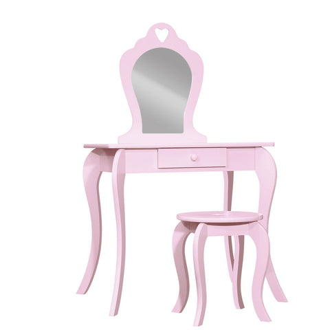 Image of Keezi Kids Vanity Dressing Table Stool Set Mirror Drawer Children Makeup Pink