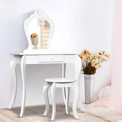 Image of Keezi White Kids Vanity Dressing Table Stool Set Mirror Princess Children Makeup