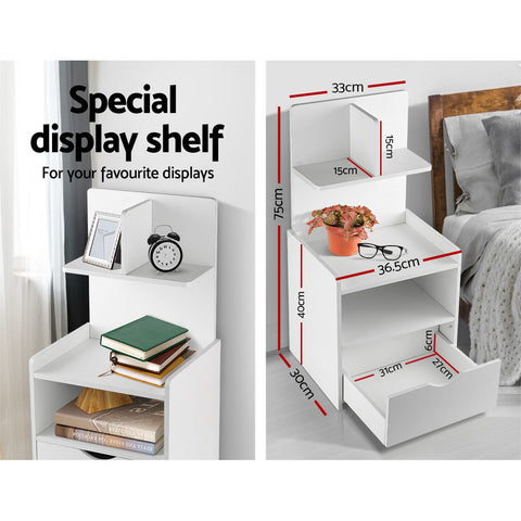 Image of Artiss Bedside Table Cabinet Shelf Display Drawer Side Nightstand Unit Storage