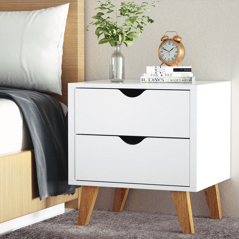 Image of Artiss 2 Drawer Wooden Bedside Tables - White
