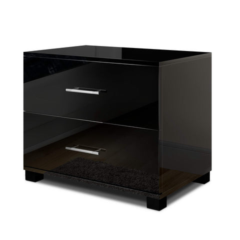 Image of Artiss High Gloss Two Drawers Bedside Table - Black