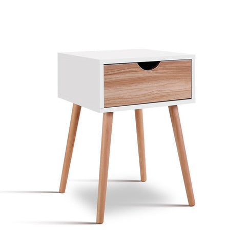 Image of Artiss Bedside Tables Drawers Side Table Storage Cabinet Nightstand Solid Wood Legs Bedroom White