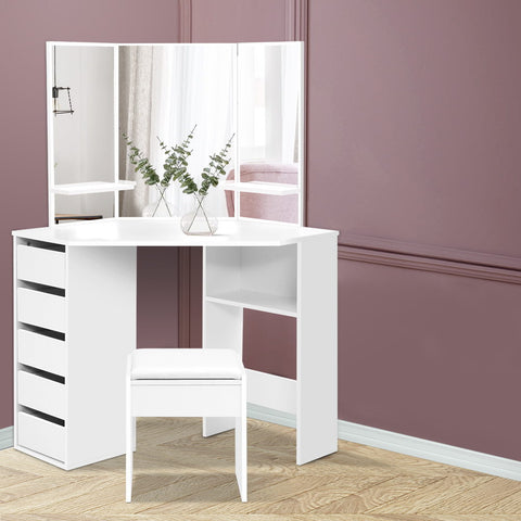 Image of Artiss Corner Dressing Table With Mirror Stool White Mirrors Makeup Tables Chair